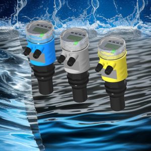 WELK ultrasonic level meters in blue, grey and yellow housings